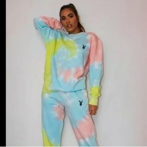 Playboy blue pink lemon lime tie dye sweatshirt  m